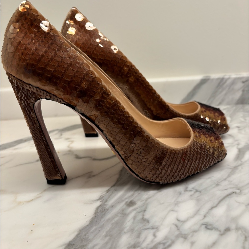Prada Brown High Heels open toe with Sequins - Picture 1 of 5